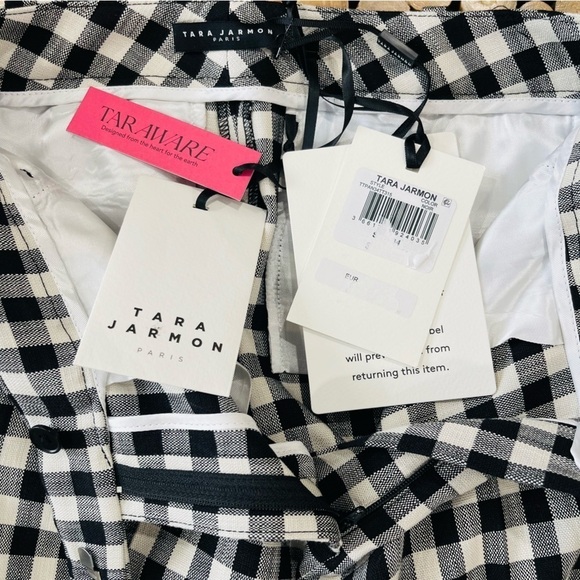 Tara Jarmon Paris Peter Size 34 US XS/2 Black White Gingham Pants Trousers NWT - Picture 10 of 16